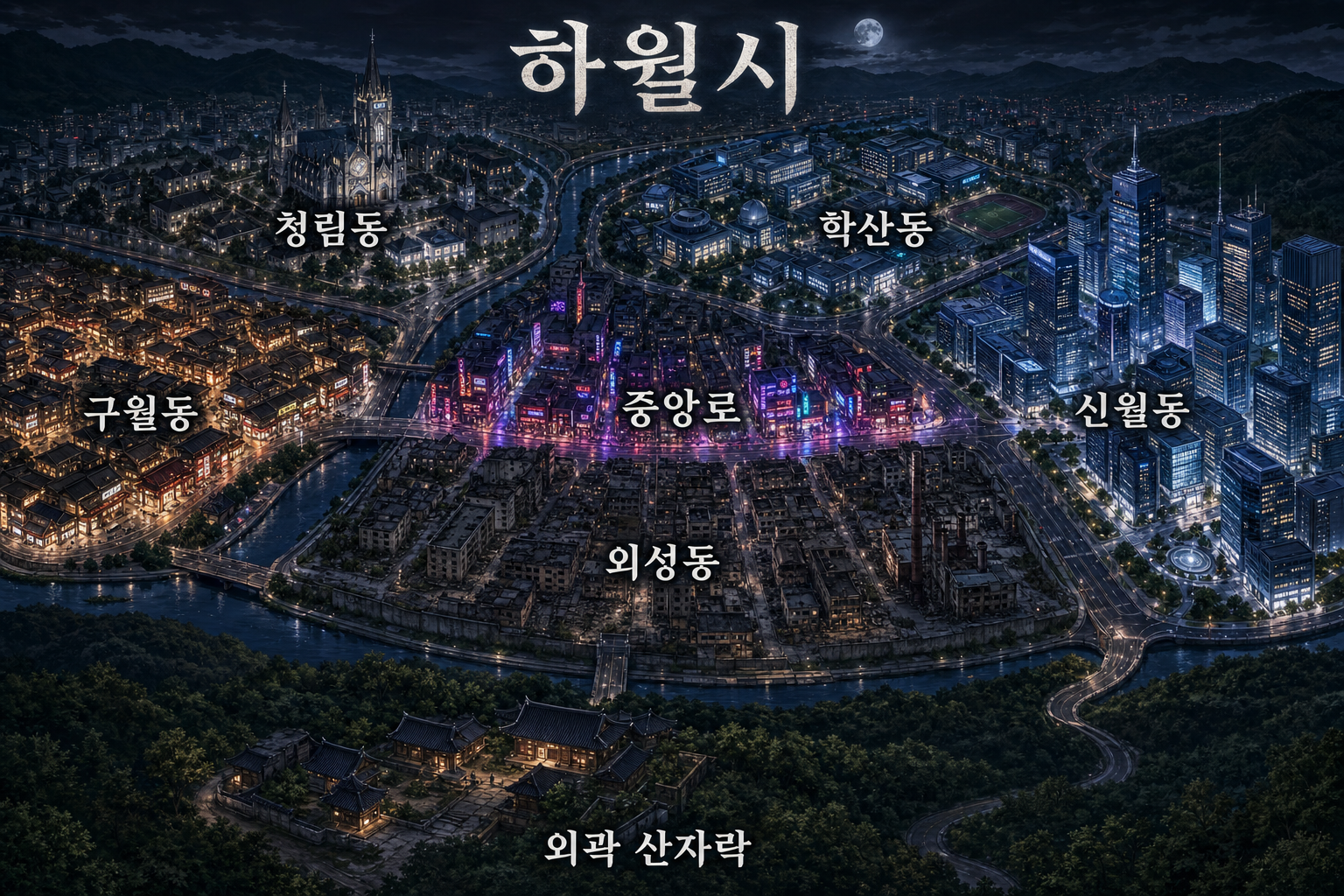 하월시 야경 조감도 — 7구역 라벨